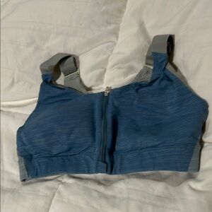Outdoor Voices Blue and Gray Sports Bra with Front Zipper